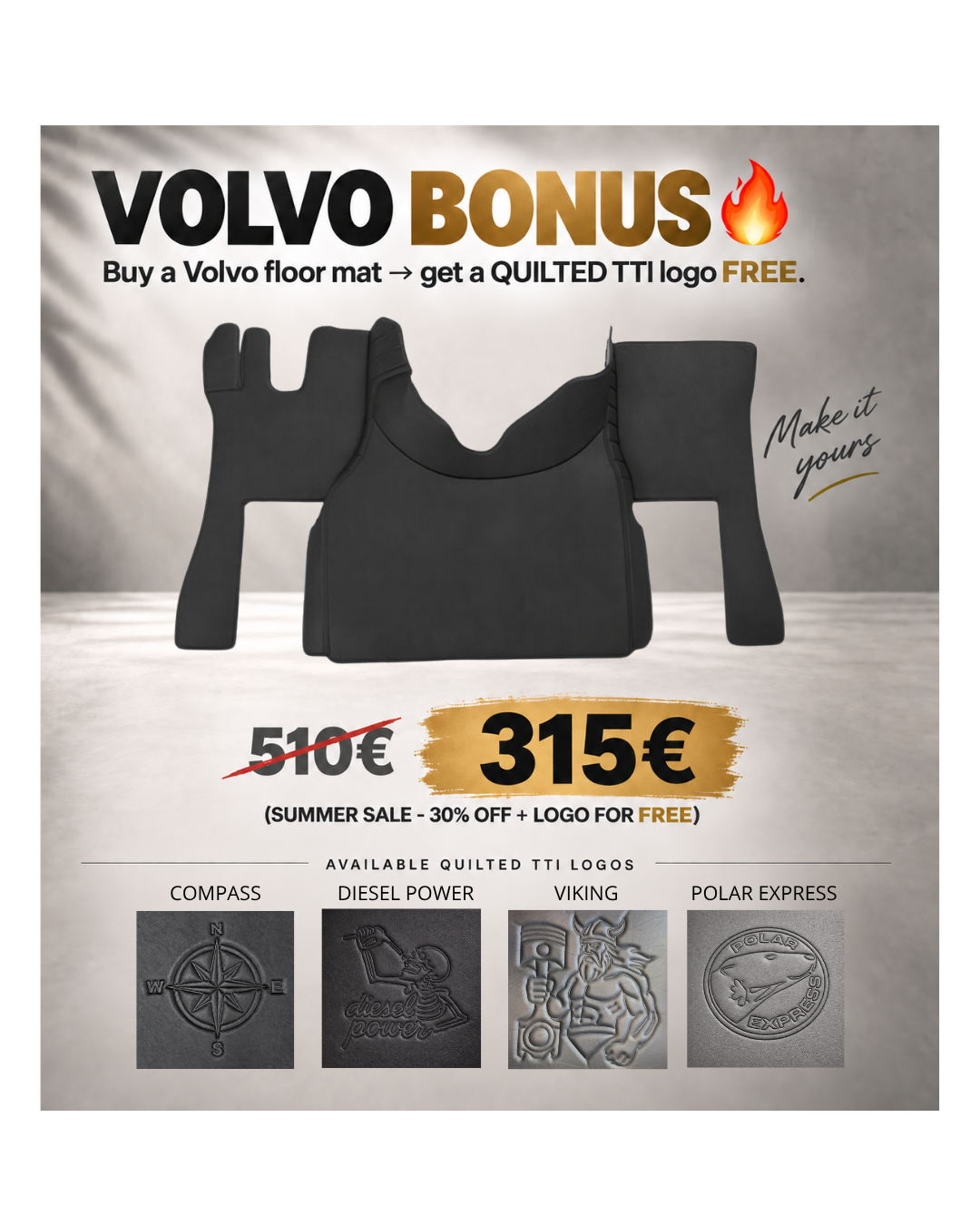SPECIAL OFFER - VOLVO FH4/5/6/AERO - Anthracite - Free Quilted Logo