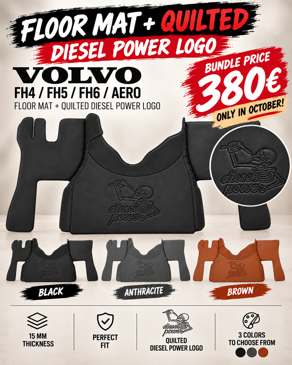 VOLVO COMPATIBLE MATS + QUILTED DIESEL POWER LOGO 380€