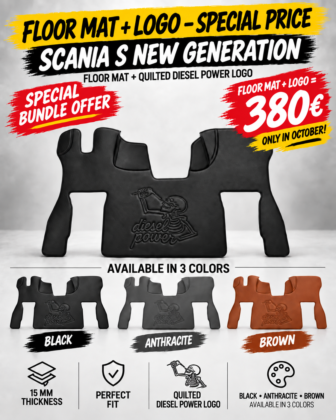 SCANIA S NEW GEN COMPATIBLE MATS + QUILTED DIESEL POWER LOGO 380€