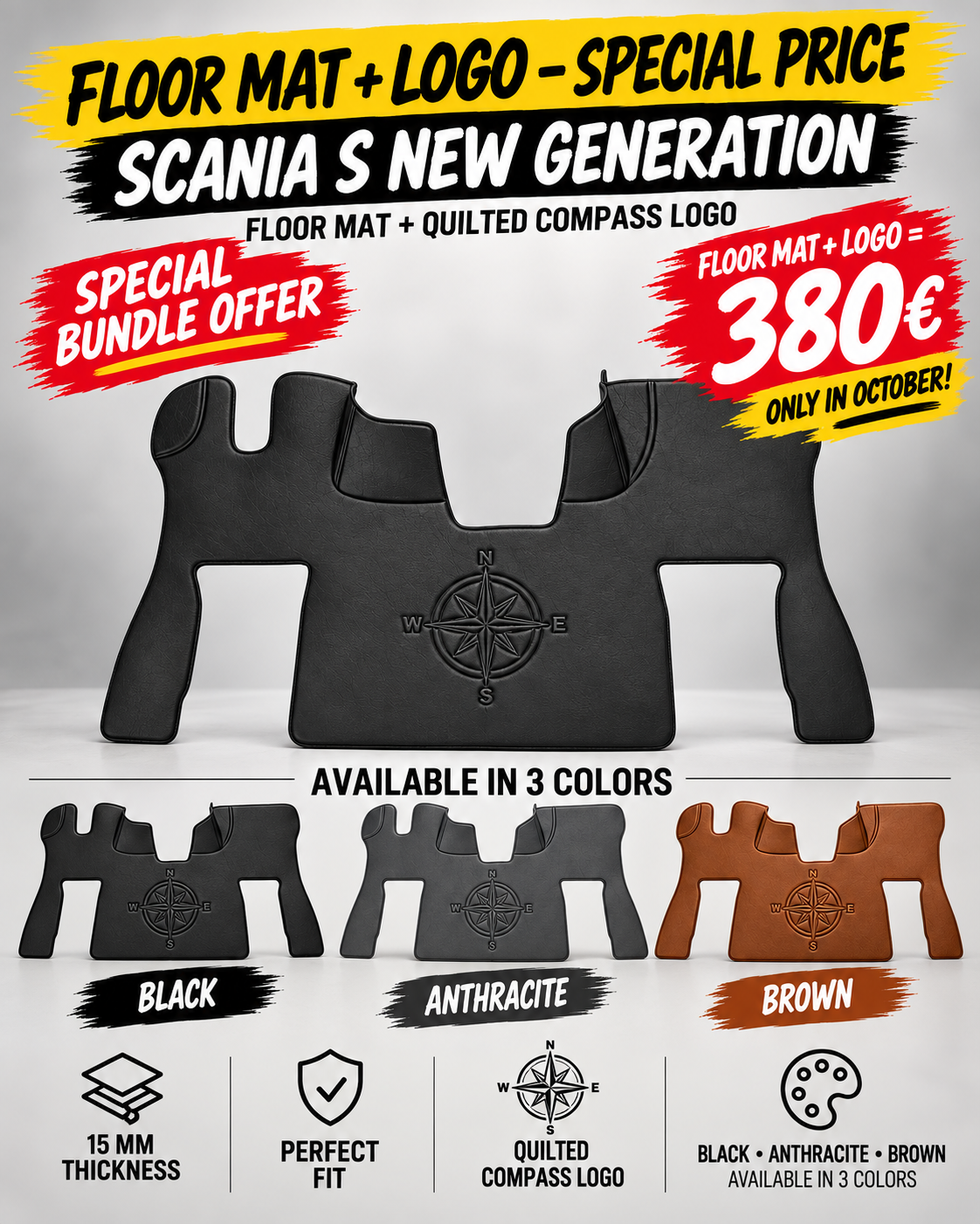 SCANIA S NEW GEN COMPATIBLE MATS + QUILTED COMPASS LOGO 380€