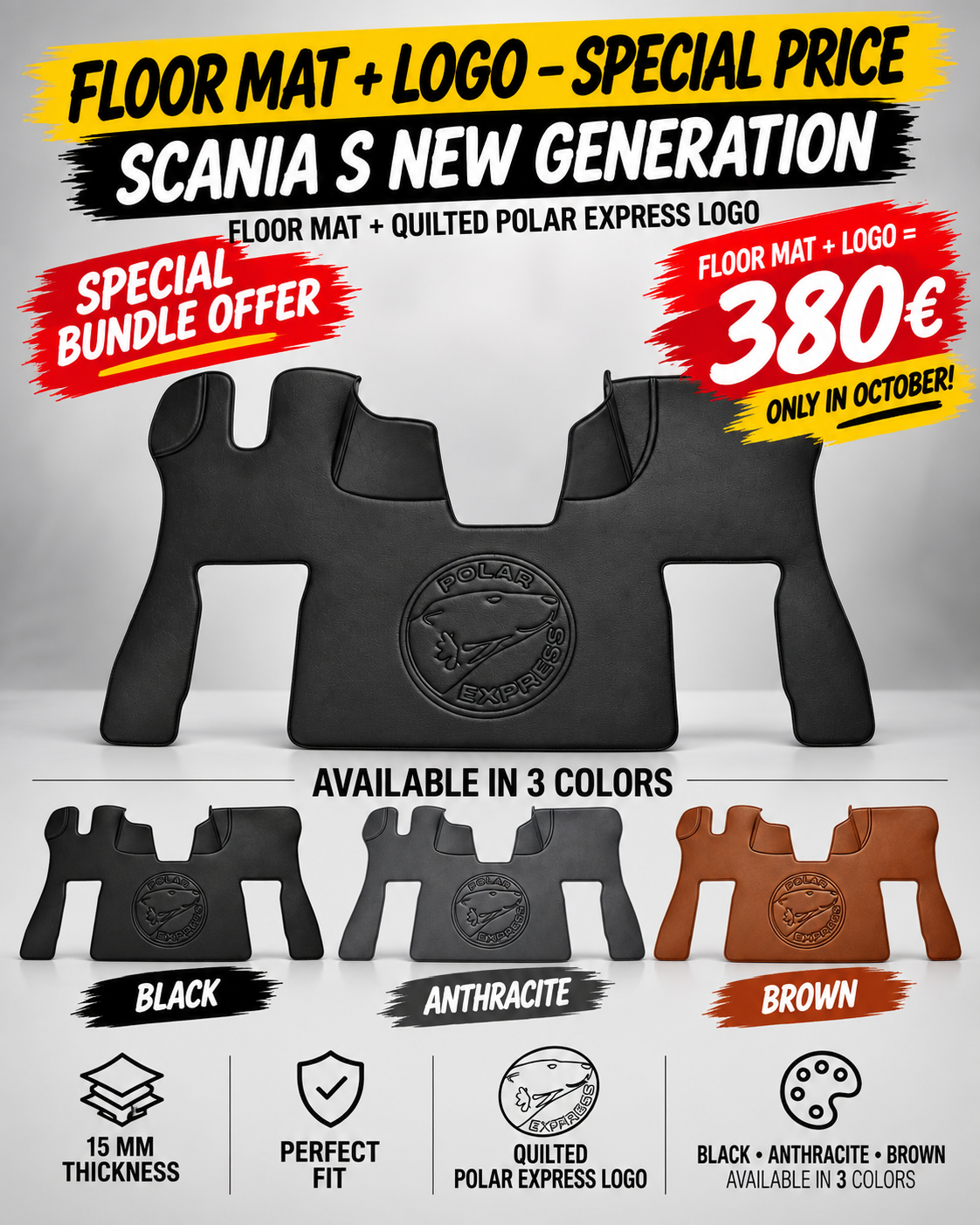 SCANIA S NEW GEN COMPATIBLE MATS + QUILTED POLAR EXPRESS LOGO 380β¬