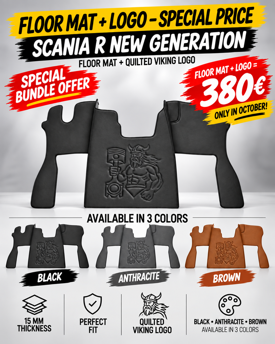 SCANIA R NEW GEN COMPATIBLE MATS + QUILTED VIKING LOGO 380€