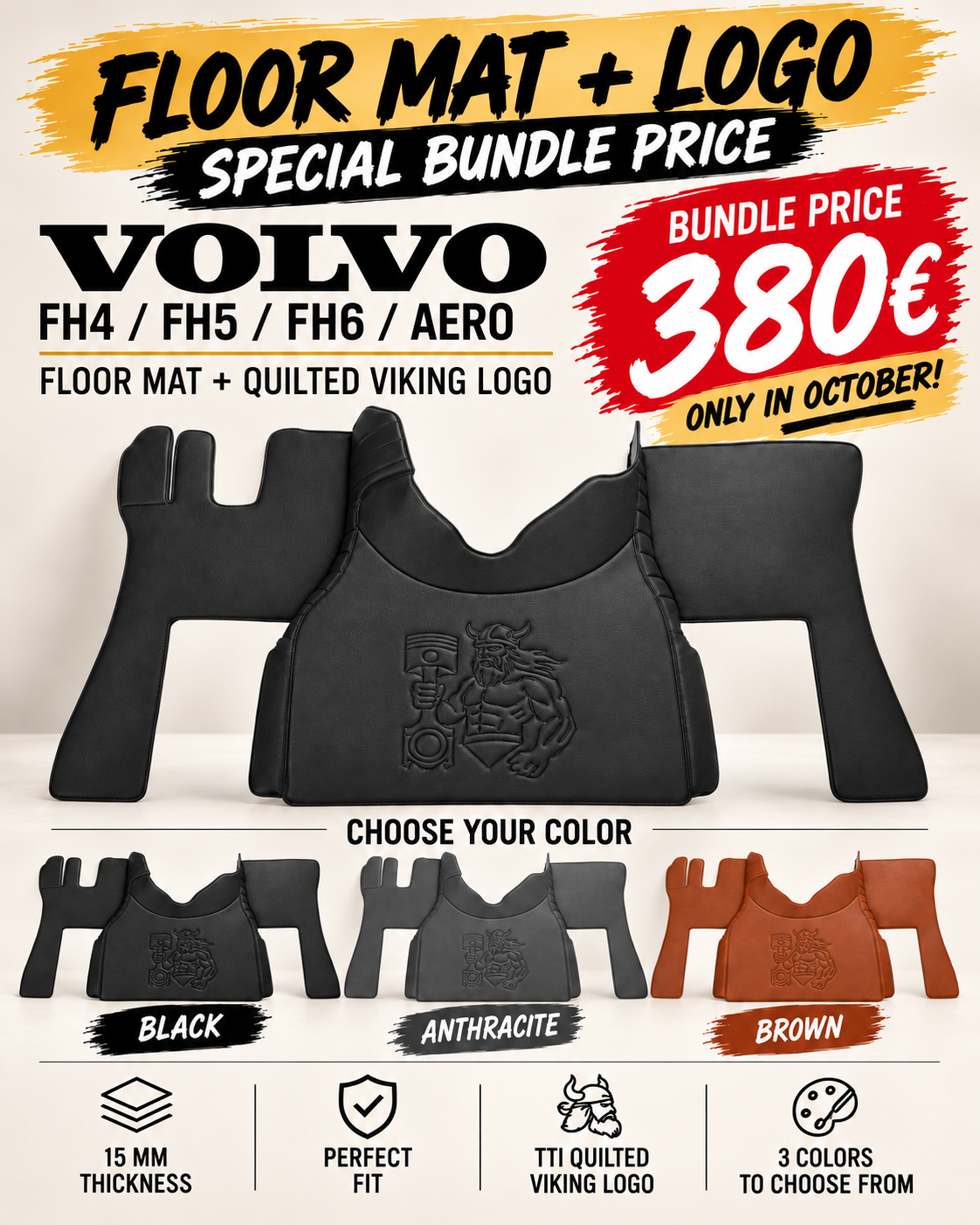 VOLVO COMPATIBLE MATS + QUILTED VIKING LOGO 380β¬