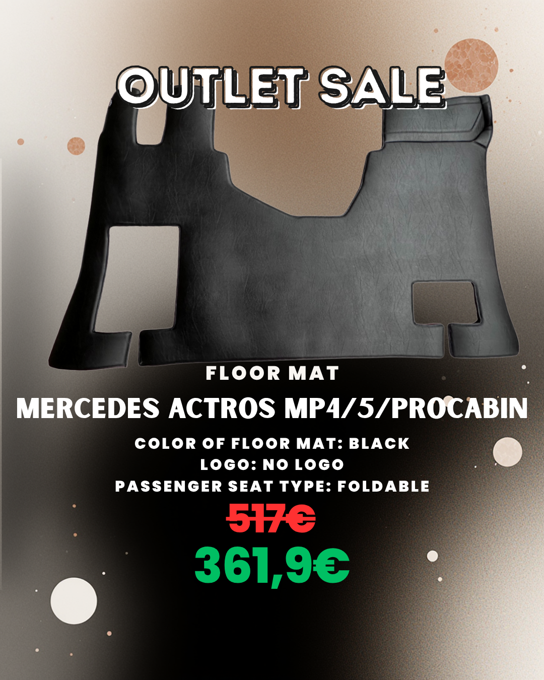 OUTLET Floor Mat for Mercedes Actros MP 4/5/Procabin - Foldable - Black - No Logo