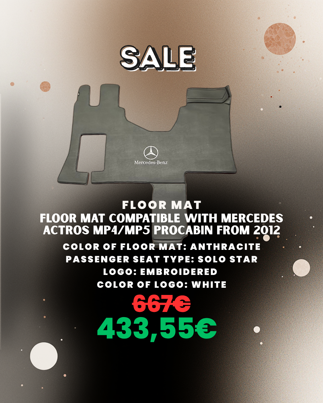 OUTLET Floor Mat for Mercedes Actros MP 4/5/Procabin - Solo Star - Anthracite - Embroidered Logo