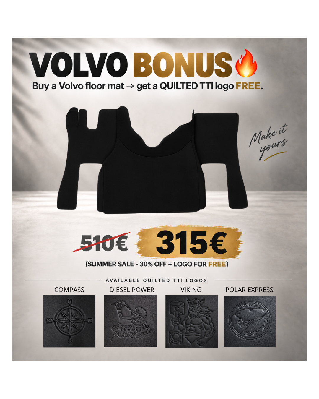 SPECIAL OFFER - VOLVO FH4/5/6/AERO - Black - Free Quilted Logo