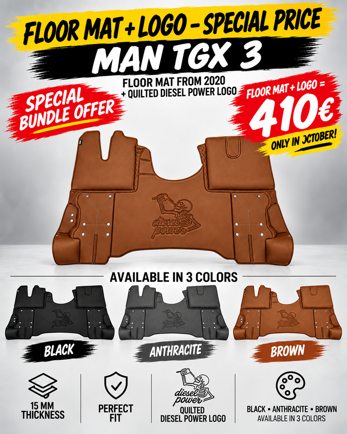 MAN TGX 3 COMPATIBLE MATS + QUILTED DIESEL POWER LOGO 410€