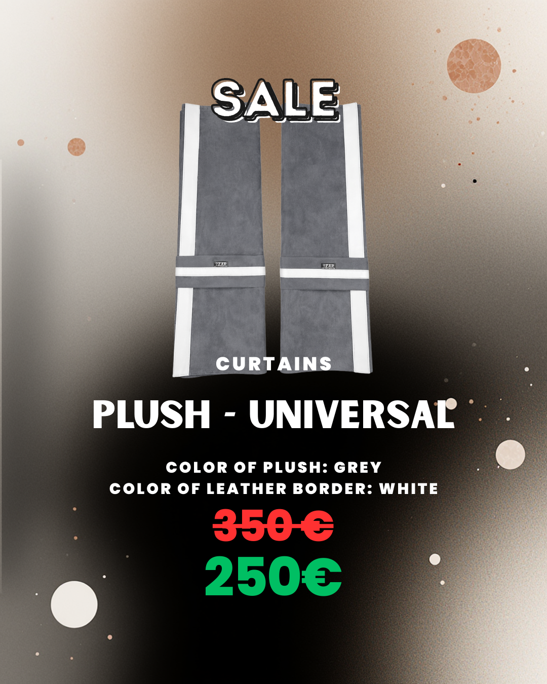 OUTLET Curtains – Plush Universal · Grey with White Leather Border