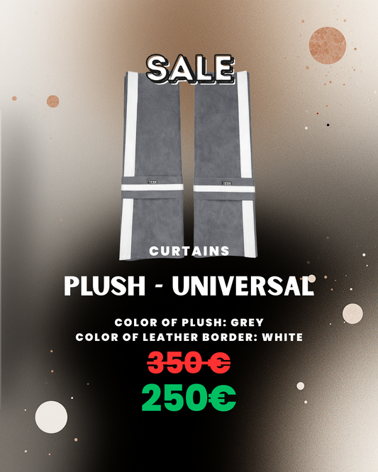 OUTLET Curtains – Plush Universal · Grey with White Leather Border