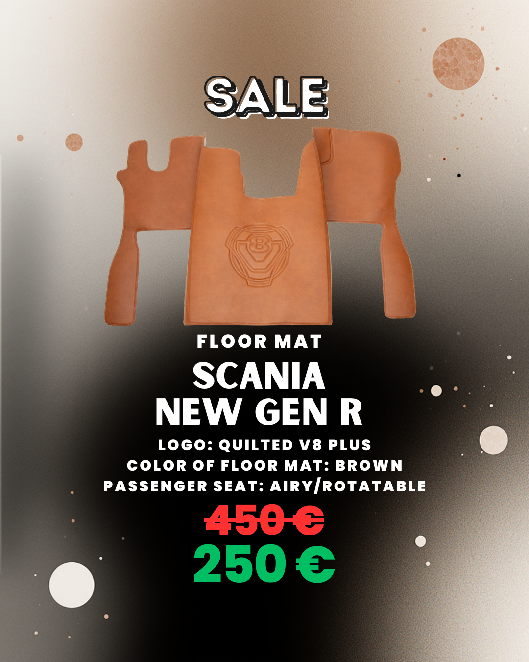 OUTLET Floor Mat for Scania New Gen R - Brown with Logo V8