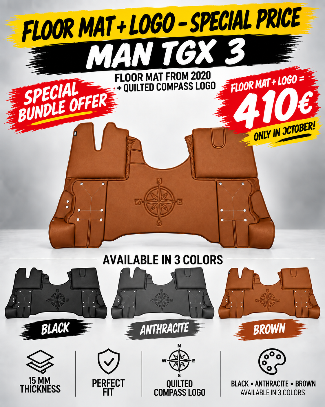 TAPIS COMPATIBLES MAN TGX 3 + LOGO BOUSSOLE MATELASSÉ 410 €