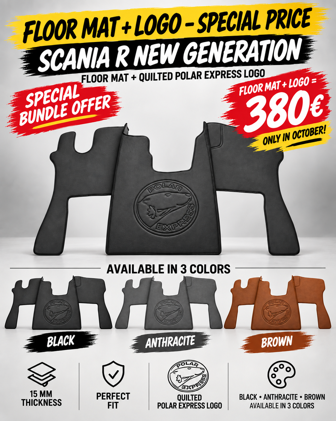 SCANIA R NEW GEN COMPATIBLE MATS + QUILTED POLAR EXPRESS LOGO 380€